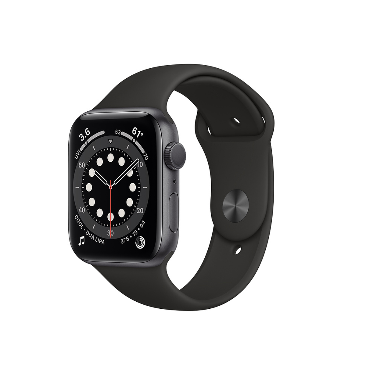 Apple Watch Series 6 GPS, 44mm Space Gray Aluminum Case with Black Sport Band - Regular